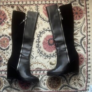 Black Knee-High Michael Kors Clara Wedge Boots